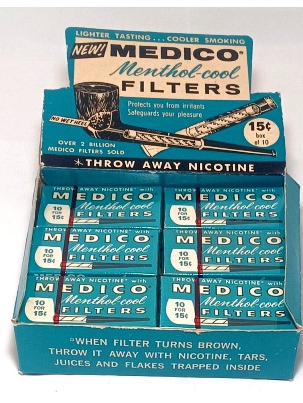 Vintage NOS Sealed Medico Menthol-Cool Pipe Filters Lot 12 Boxes 120 Filters USA